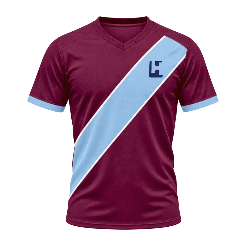 Custom football match jersey in Claret / Sky