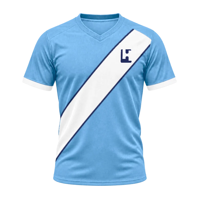 Custom football match jersey in Sky / White