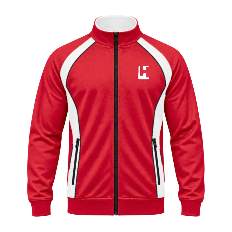 Custom Club Track Jacket in Red / White, front