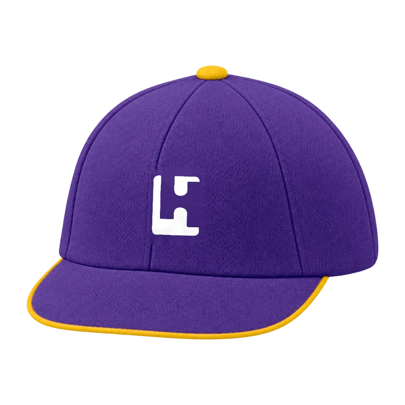 Custom Cricket Baggy Cap in Purple / Gold, front