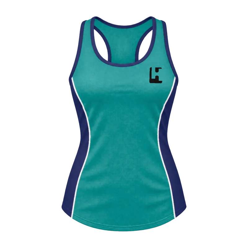 Custom Netball Training Singlet in Teal / Navy, front