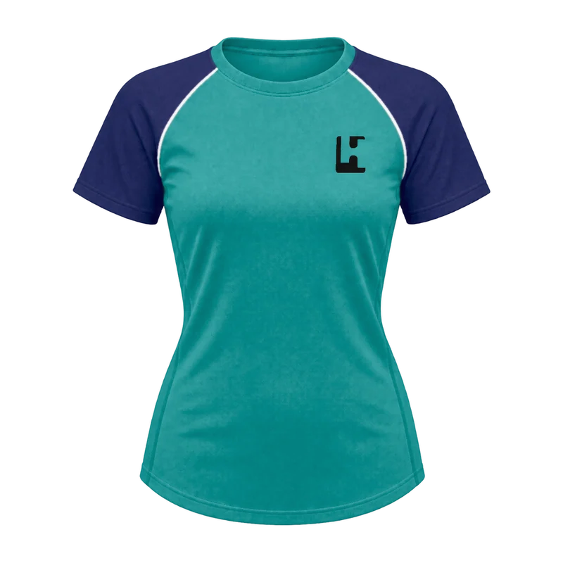 Custom Netball Warm-up Tee in Teal / Navy, front